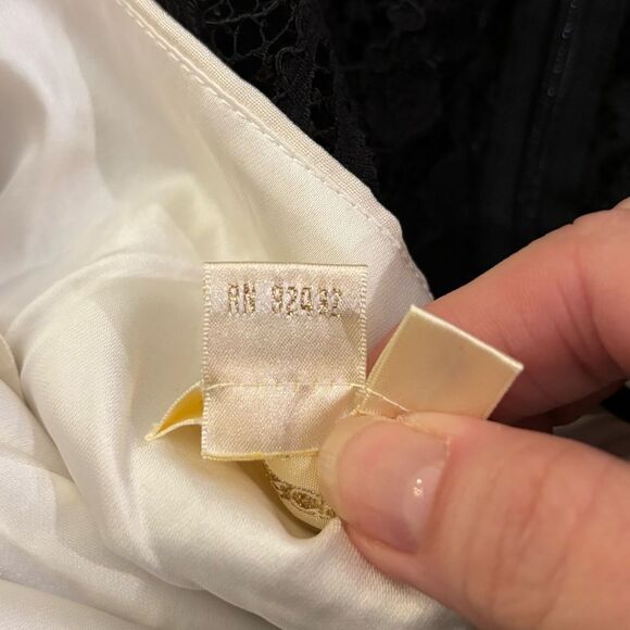 Marchesa Notte Beige Silk Black Lace Short Sleeve Romantic Bubble Mini Dress 10 - Picture 5 of 7